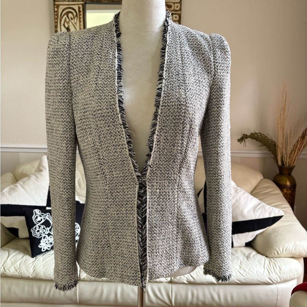 Rebecca Taylor fringed tweed tailored jacket.